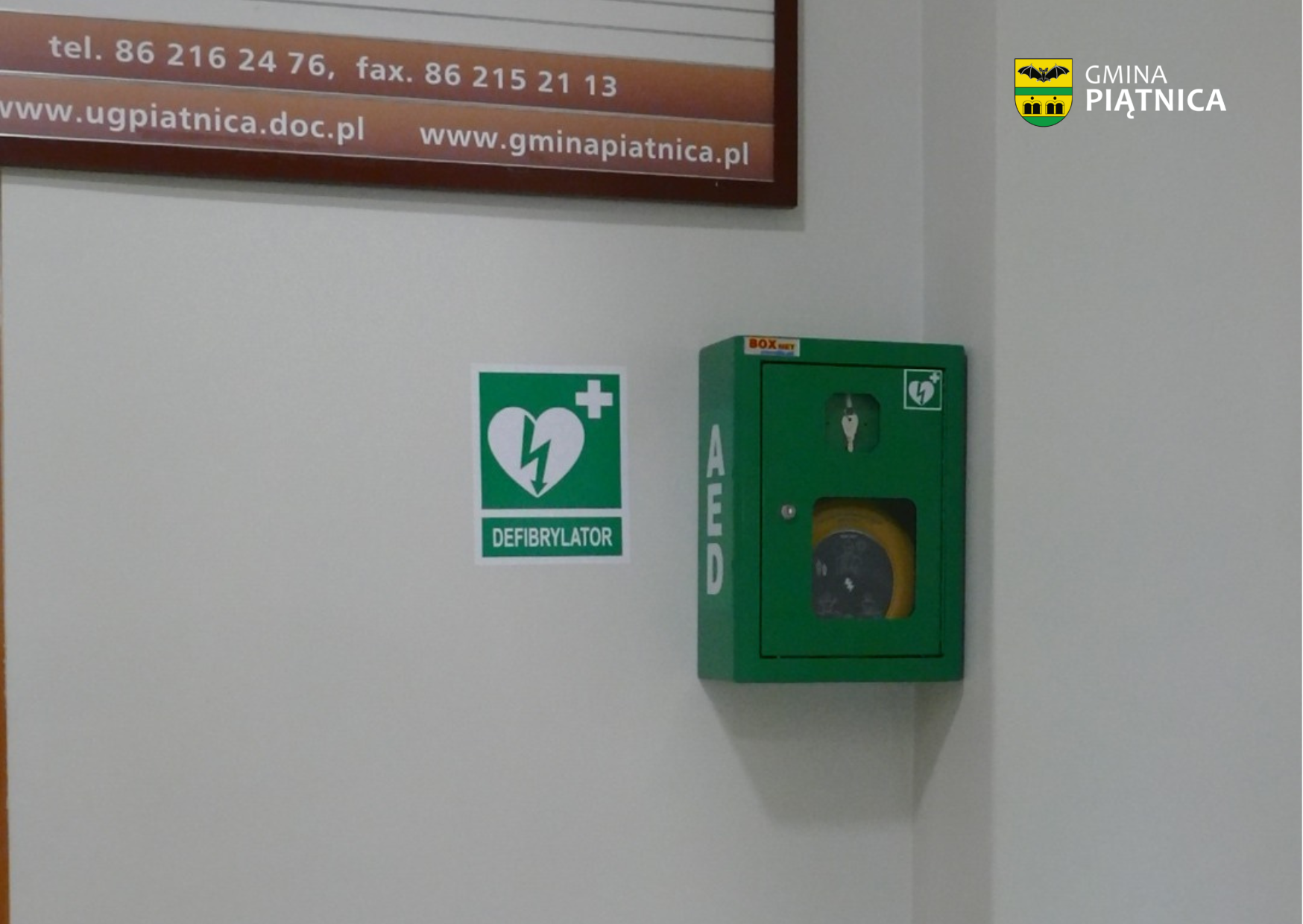 Automatyczny defibrylator AED w siedzibie Urzędu Gminy Piątnica